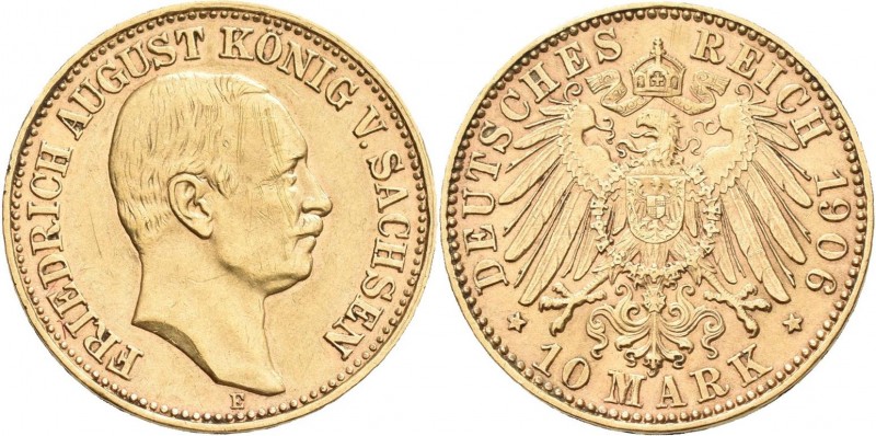 Sachsen: Friedrich August III. 1904-1918: 10 Mark 1906 E, Jaeger 267. 3,95 g, 90...
