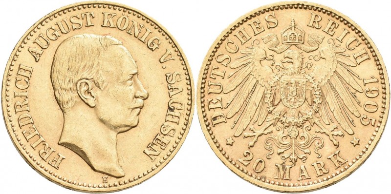 Sachsen: Friedrich August III. 1904-1918: 20 Mark 1905 E, Jaeger 268. 7,93 g, 90...