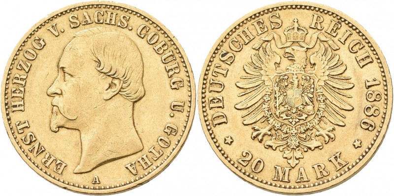 Sachsen-Coburg und Gotha: Ernst II. 1844-1893: 20 Mark 1886 A, Jaeger 271. 7,92 ...