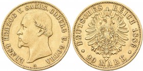 Sachsen-Coburg und Gotha: Ernst II. 1844-1893: 20 Mark 1886 A, Jaeger 271. 7,92 g, 900/1000 Gold. Kratzer, kleine Randfehler, sehr schön - vorzüglich....