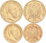 Württemberg: Lot 2 Goldmünzen: Karl 1864-1891: 10 Mark 1872 F, Jaeger 289 + 20 Mark 1873 F, Jaeger 290. Sehr schön+.
 [zzgl. 0 % MwSt.]