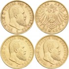 Württemberg: Lot 3 Goldmünzen: Wilhelm II. 1891-1918: 20 Mark 1897, 1900 und 1905, Jaeger 296. Sehr schön - vorzüglich.
 [zzgl. 0 % MwSt.]