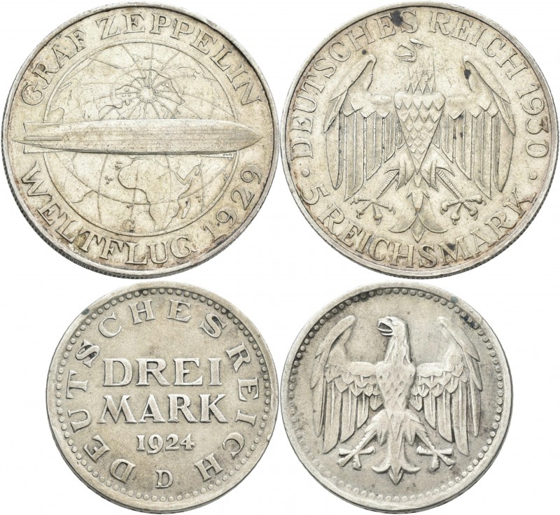Weimarer Republik: 5 Reichsmark 1930 G, Zeppelin, Jaeger 343, Kratzer, Flecken, ...