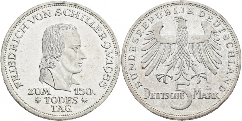 Bundesrepublik Deutschland 1948-2001: 5 DM 1955 F, Friedrich Schiller, Jaeger 38...