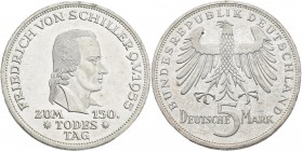 Bundesrepublik Deutschland 1948-2001: 5 DM 1955 F, Friedrich Schiller, Jaeger 389. Wenige Kratzer, fast vorzüglich.
 [differenzbesteuert]