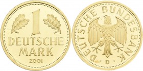 Bundesrepublik Deutschland 1948-2001: Goldmark 2001 D (München), Jaeger 481, in Originalkapsel, 12,0 g, 999/1000 Gold, stempelglanz.
 [zzgl. 0 % MwSt...