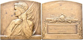 Medaillen alle Welt: Frankreich, erster Weltkrieg: Vaterland Plakette o.J. von J.P. Legastelois: Pro Patria mit Fahne / Grabdenkmal, oberhalb Zeppelin...