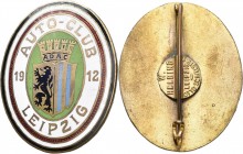 Medaillen Deutschland: Automobil: Anstecknadel, emailliert, Auto-Club Leipzig 1912, Hersteller W. Helbing, Leipzig, 37,8 x 31,2 mm, 12,2 g, mit intakt...