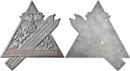 Medaillen Deutschland: Drittes Reich: Dreieckige Weißmetallplakette 1939 (Klotz u. Kienast, München) Wintersportkämpfe (rot gefärbt) - 2. Sieger Manns...