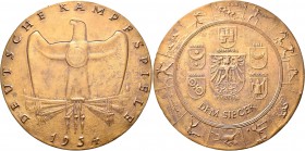 Medaillen Deutschland: Drittes Reich: Große vergoldete Bronzemedaille 1934, von E. Glöckler, auf die deutschen Kampfspiele (Siegermedaille), Slg. Erla...