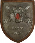 Medaillen Deutschland: Drittes Reich: Kriegsmarine, Schildförmige Feinzink-Ehrenplakette für deutsches Minensuchboot ”M1”, sogenanntes Tigerschild, Be...