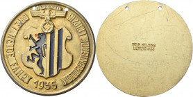Medaillen Deutschland: Drittes Reich: Leipzig, NSKK Plakette 1936, Aluminium vergoldet, ”Drei Heide Fahrt Motorbrigade Leipzig”, von Wilhelm Helbing/L...