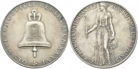 Medaillen Deutschland: Drittes Reich: Silbermedaille 1936 von K. Roth auf die Olympischen Spiele in Berlin 1936. Olympiaglocke mit Adler und Olympisch...