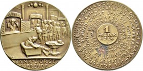 Medaillen Deutschland: Weimarer Republik: Bronzemedaille 1924 von K. Goetz auf die Rentenmark. Schlange am Bankschalter GOLDMARK, unten BANK-SORGE U. ...