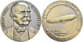 Medaillen Deutschland - Personen: Zeppelin, Ferdinand Graf von, Bronzemedaille 1909 von Mayer und Wilhelm Stuttgart auf die Bodenseefahrten. Brustbild...