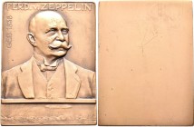 Medaillen Deutschland - Personen: Zeppelin, Ferdinand Graf von, einseitige Bronzeplakette o.J. (ca.1908) von Mayer und Wilhelm Stuttgart zum 70. Gebur...