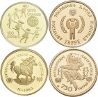 Alle Welt: Jahr des Kindes / International Year of Child: 5 Goldmünzen zum Jahr des Kindes 1979 im UNICEF/IYC Album. Dabei: Kanada 100 Dollars 1979, K...