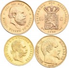 Alle Welt: Kleines Lot 3 Goldmünzen, dabei: 20 FRF 1856 A, 6,41g, 900/1000 Gold, 10 NL Gulden 1879, 6,72 g, 900/1000 Gold, 1 Dukat Österreich-Ungarn 1...