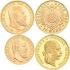 Alle Welt: Kleines Lot 3 Goldmünzen, dabei: 1 Dukat Österreich-Ungarn 1915 (NP), KM# 2267. 3,49 g, 986/1000 Gold, Württemberg 10 Mark 1907, 3,99 g. J....