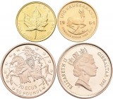 Alle Welt: Lot 3 Goldmünzen, dabei: Gibraltar 70 ECUS / 50 Pounds 1991, Reiter nach Links, KM# 75. 6,25 g, 500/1000 Gold, proof, Canada, 1/10 OZ Maple...