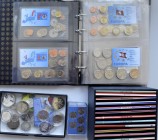 Alle Welt: Ein Karton mit diversen Münzen aus aller Welt, überwiegend ABO-Ware, dabei: 14-Länder-Set Europas Währungen im Wandel der Zeit, Album ”Worl...