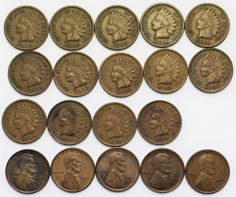 Vereinigte Staaten von Amerika: Lot 19 x 1 Cent (Penny) Indian Head 1889-1909 un...
