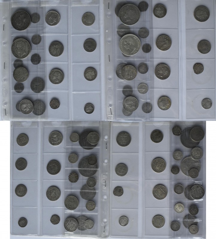 Spanien: Lot 46 Silbermünzen aus Spanien, überwiegend auf Pesetas lautend, / 19....