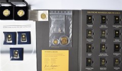 Medaillen Deutschland: Goldmedaillen, dabei: 15 x Deutsche Wahrzeichen in Gold (585/1000, je 0,28g), 3 x 1/10 OZ mit Motiven 1 DM, Germanisches Museum...