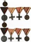 Orden & Ehrenzeichen: Österreich-Ungarn: Lot 5 diverse Abzeichen aus der Doppelmonarchie. Dabei: Eisernes Verdienstkreuz 1916 am Band (2x), Verwundete...