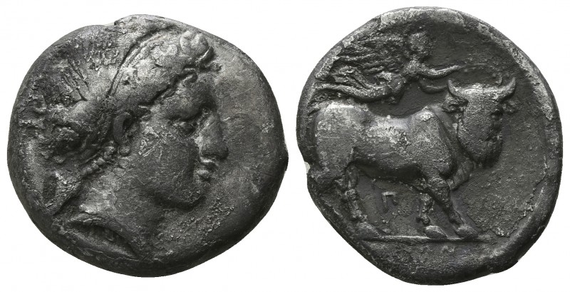 Campania. Neapolis circa 300-275 BC.
Nomos AR

19mm., 6,99g.

Diademed head...