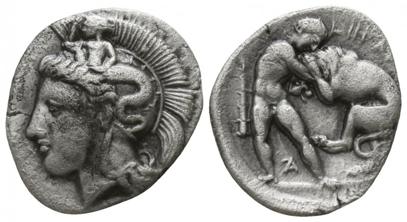 Lucania. Herakleia circa 433-330 BC.
Diobol AR

12mm., 1,11g.

Head of Athe...
