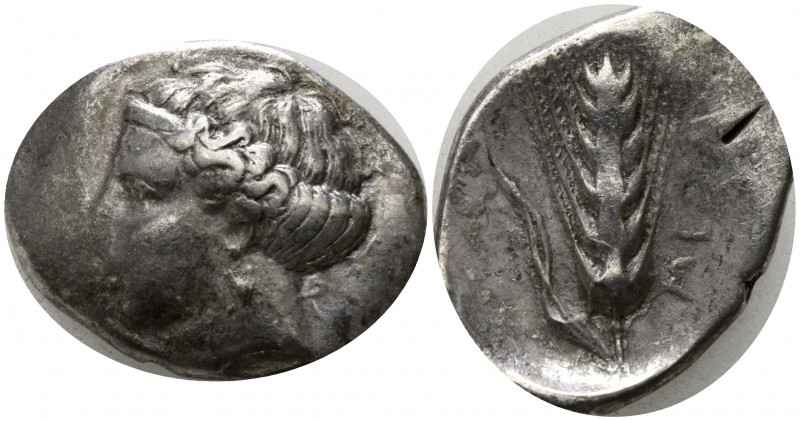 Lucania. Metapontion circa 400-340 BC.
Nomos AR

24mm., 7,43g.

Head of Dem...