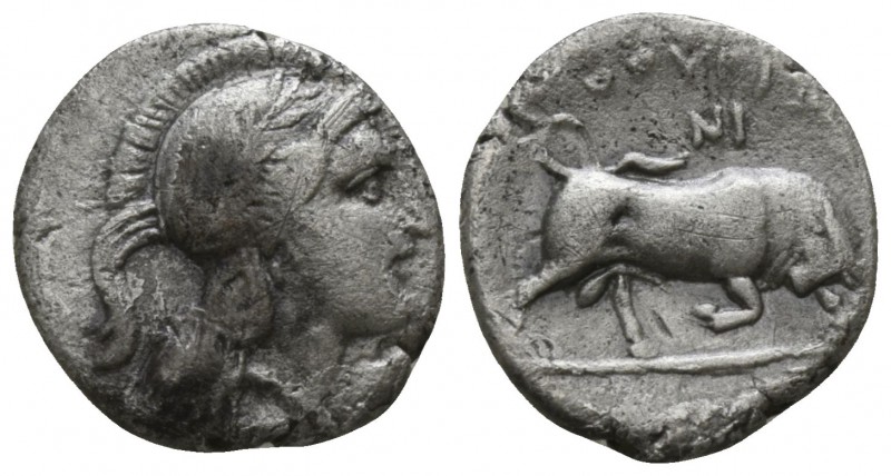 Lucania. Thourioi circa 400-300 BC.
Diobol AR

11mm., 0,95g.

Head of Athen...