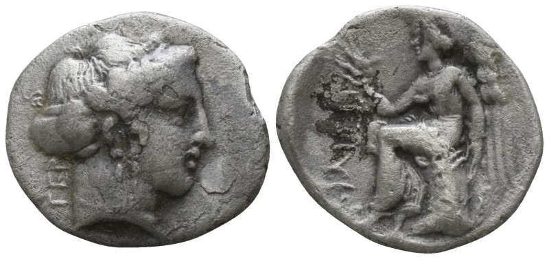 Bruttium. Terina circa 325-300 BC.
1/3 Nomos AR

15mm., 2,06g.

Head of the...