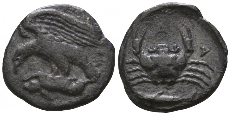 Sicily. Akragas circa 410 BC.
Hemidrachm AR

15mm., 1,73g.

Eagle left, clu...