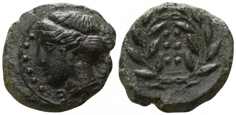 Sicily. Himera 420-407 BC.
Hemilitron Æ

17mm., 3,55g.

[IME], head of nymp...