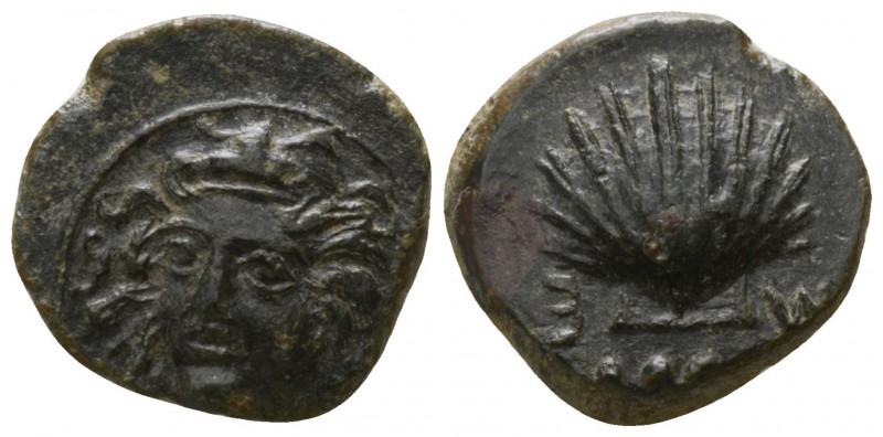 Sicily. Himera circa 412-409 BC.
Trias Æ

12mm., 1,33g.

Head of female fac...