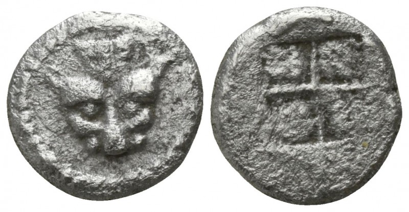 Macedon. Akanthos 500-470 BC.
Obol AR

8mm., 0,50g.

Head and neck of lione...