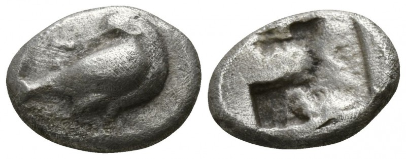 Macedon. Eion circa 480-470 BC.
Diobol AR

10mm., 1,17g.

Goose standing ri...