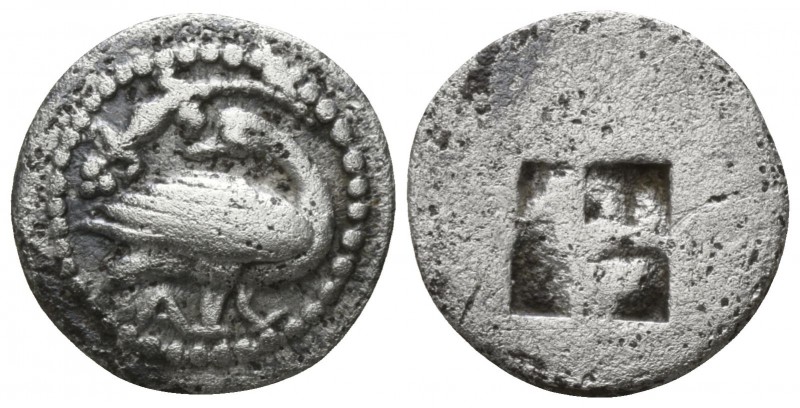 Macedon. Eion circa 460-400 BC.
Trihemiobol AR

11mm., 0,87g.

Goose standi...