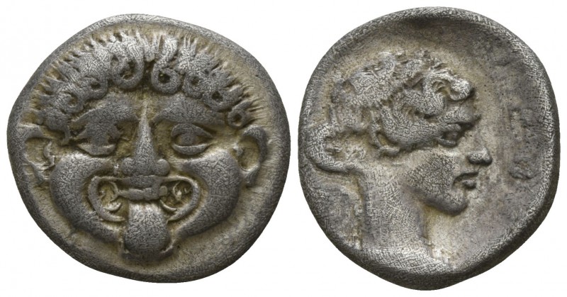 Macedon. Neapolis circa 424-350 BC.
Hemidrachm AR

13mm., 1,77g.

Gorgoneio...