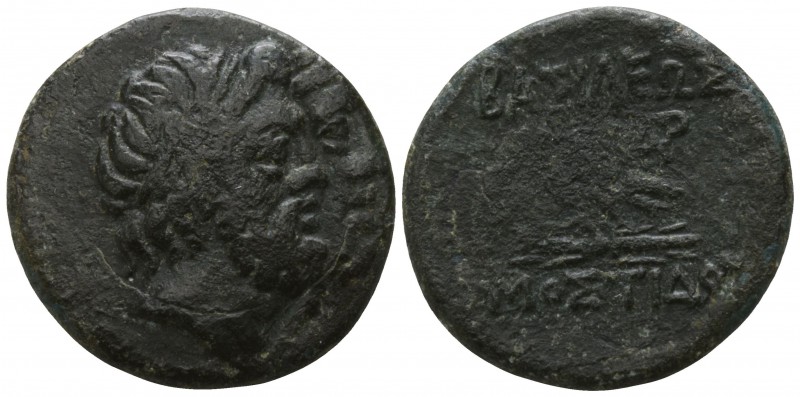 Kings of Thrace. . Mostis 140-100 BC.
Bronze Æ

20mm., 4,77g.

Jugate heads...