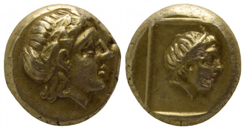 Lesbos. Mytilene circa 377-326 BC.
Hekte EL

9mm., 2,55g.

Ivy-wreathed hea...