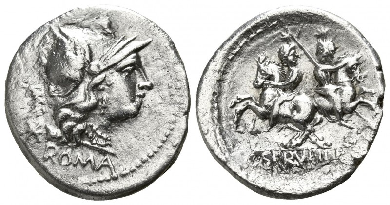 C. Servilius M.f. 136 BC. Rome
Denar AR

20mm., 3,65g.

Helmeted head of Ro...