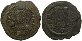 Justinian I.  AD 527-565. Dated RY 17=AD 543/4.. Constantinople. 4th officina.. Follis Æ
