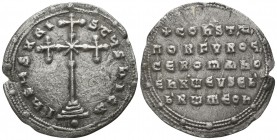 Constantine VII with Romanus II AD 945-959. Constantinople. Miliaresion AR