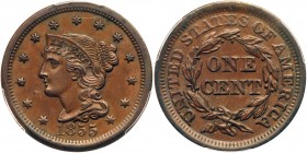 1855 N-5 R5- Upright 55 PCGS graded MS63 Brown