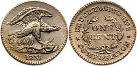 1837 Feuchtwanger Cent Low-120 Rulau HT-268 R1 AU55
