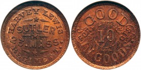 (1861-1865) Massachusetts 10 Cent Sutler Token of Harvey Lewis MA S-B10C Rarity-6 NGC graded MS65RB