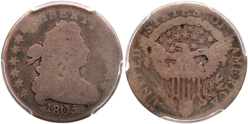 1805. 5 berries. PCGS graded About Good-3. Nice original toning. Evenly worn (PC...